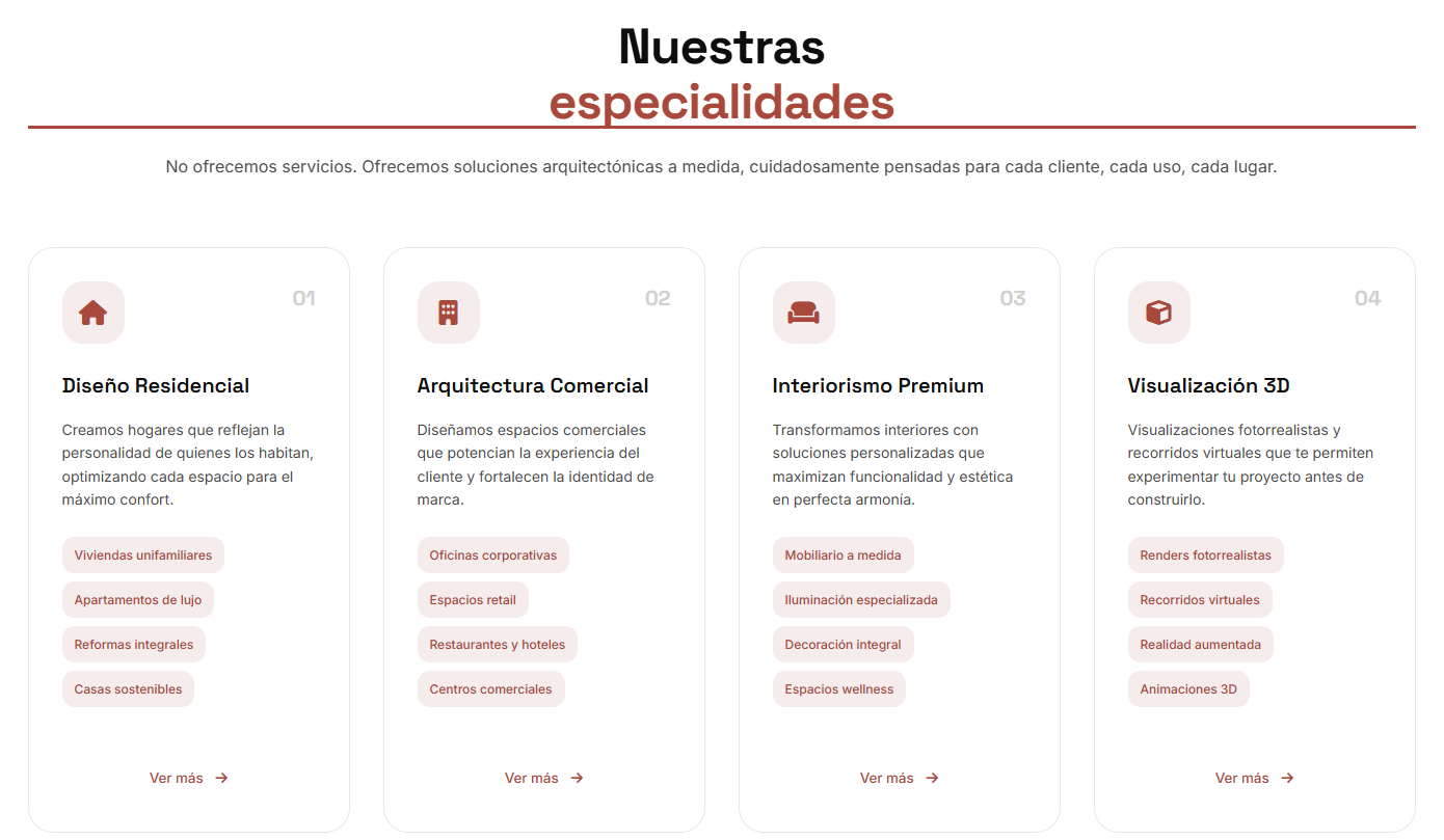 Portfolio de proyectos arquitectónicos con estructura de columnas minimalista